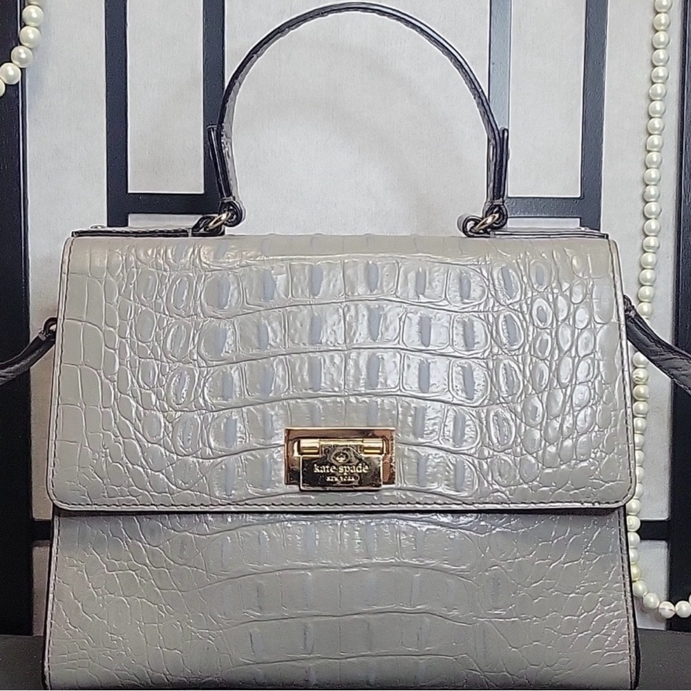 Kate Spade French Gray Doris Alligator Croc Leather Satchel BAG! EUC!!